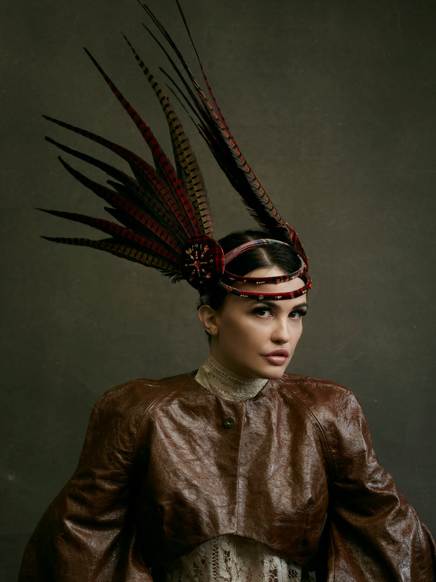 Made in England headwear - unique red feather headpiece