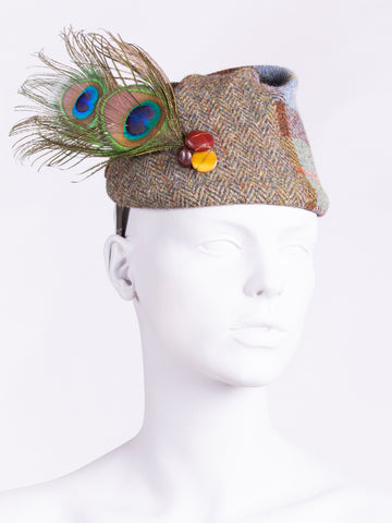 MacLeod tweed short peacock feather hat