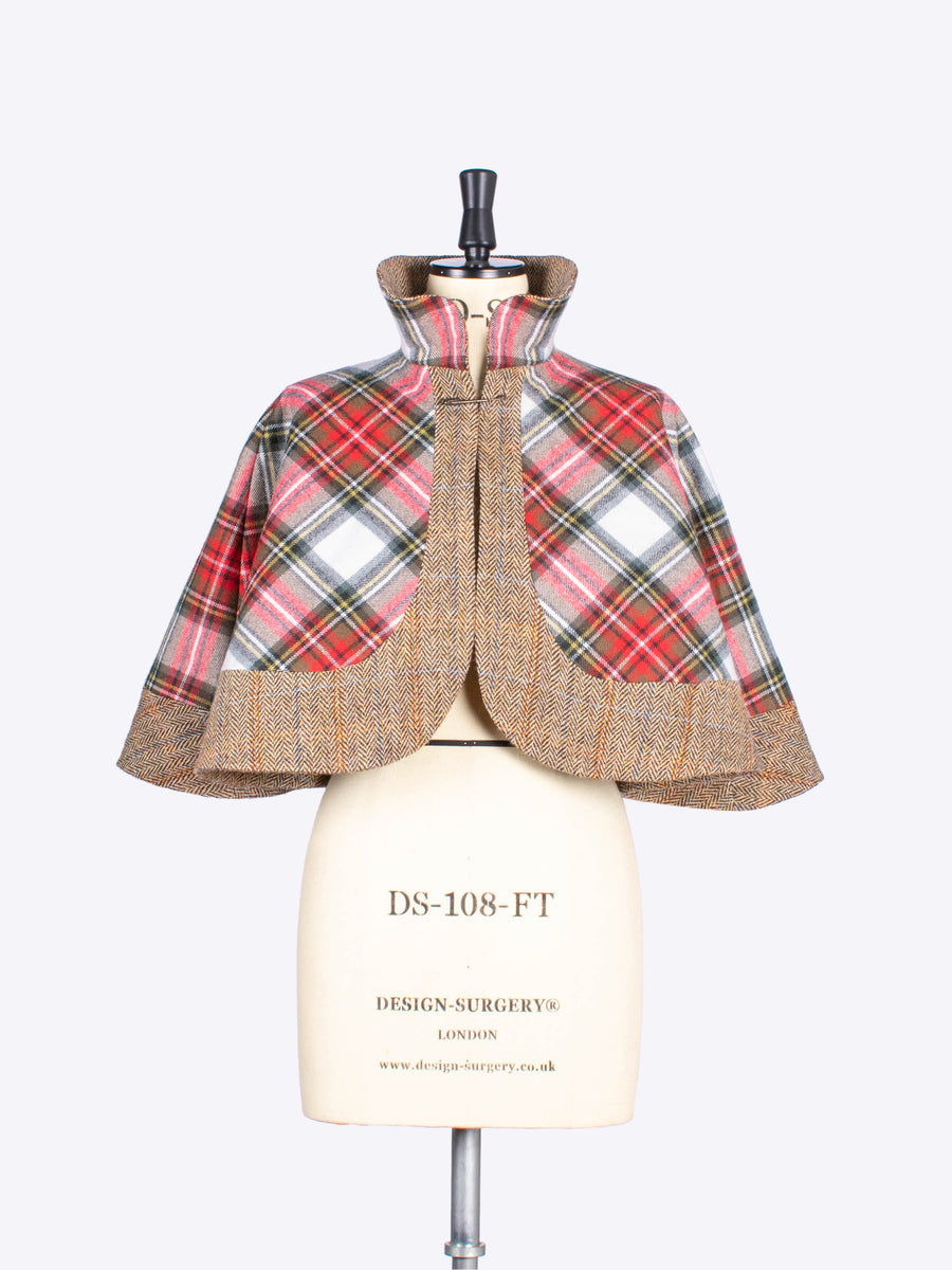 white scottish tartan and beige tweed capelet - made in New Forest