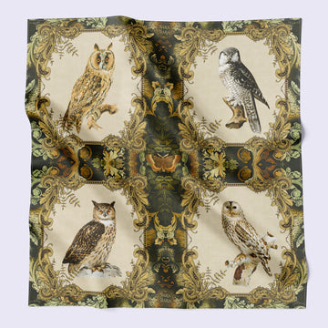 large silk scarf - owl print - country scarf - versatile scarf - English scarf