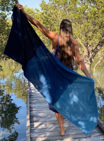 Surya Australia Hemp Shawl Throw Natural Indigo Dyes from Kakani nepal