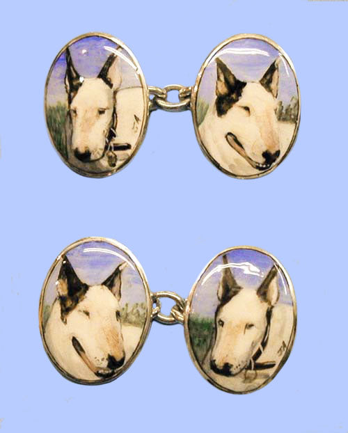 Pair of Silver Cufflinks Hand-Enamelled with Two Dogs