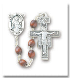 Franciscan 7 Decade Polished Brown Oval Boxwood Bead Sterling Rosary