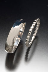 Half-round and beaded recycled 14k white gold wedding rings
