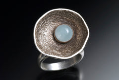 Aquamarine Cocktail Ring Set in Oxidized and Etched Sterling Silver