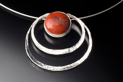 Recycled sterling silver pendant with red jasper made in Chicago