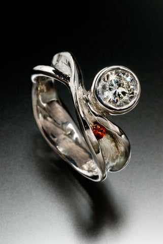 Recycled 14k white gold with ethically sourced diamond and garnet