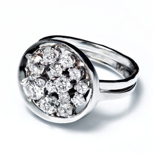 Recycled heirloom diamonds set in recycled 14k white gold handmade in Chicago