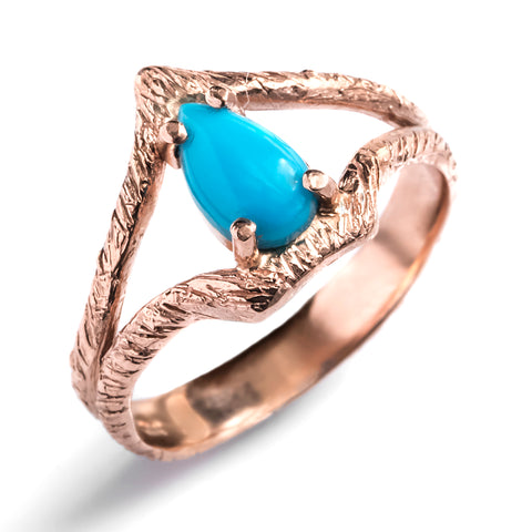 pear split shank turquoise custom jewelry wedding ring 14k rose gold 