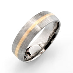 palladium half round wedding band with gold inlay