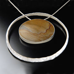 Picture Jasper in Nebula necklace set in recycled sterling silver