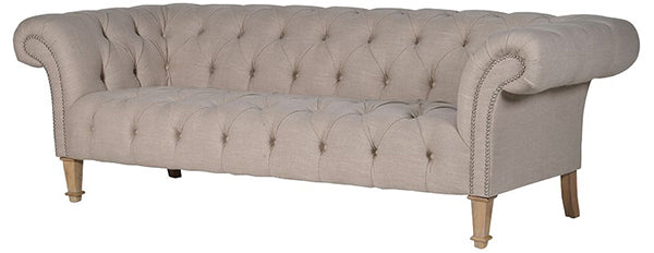 A large 3 seater fabric Chesterfield sofa in cream