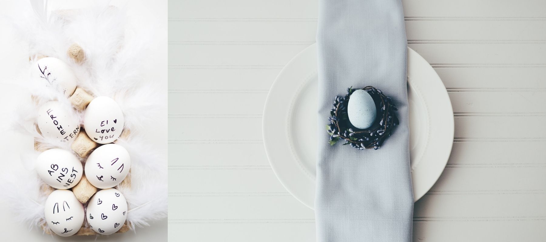 Grey napkin decorated with small white eggs