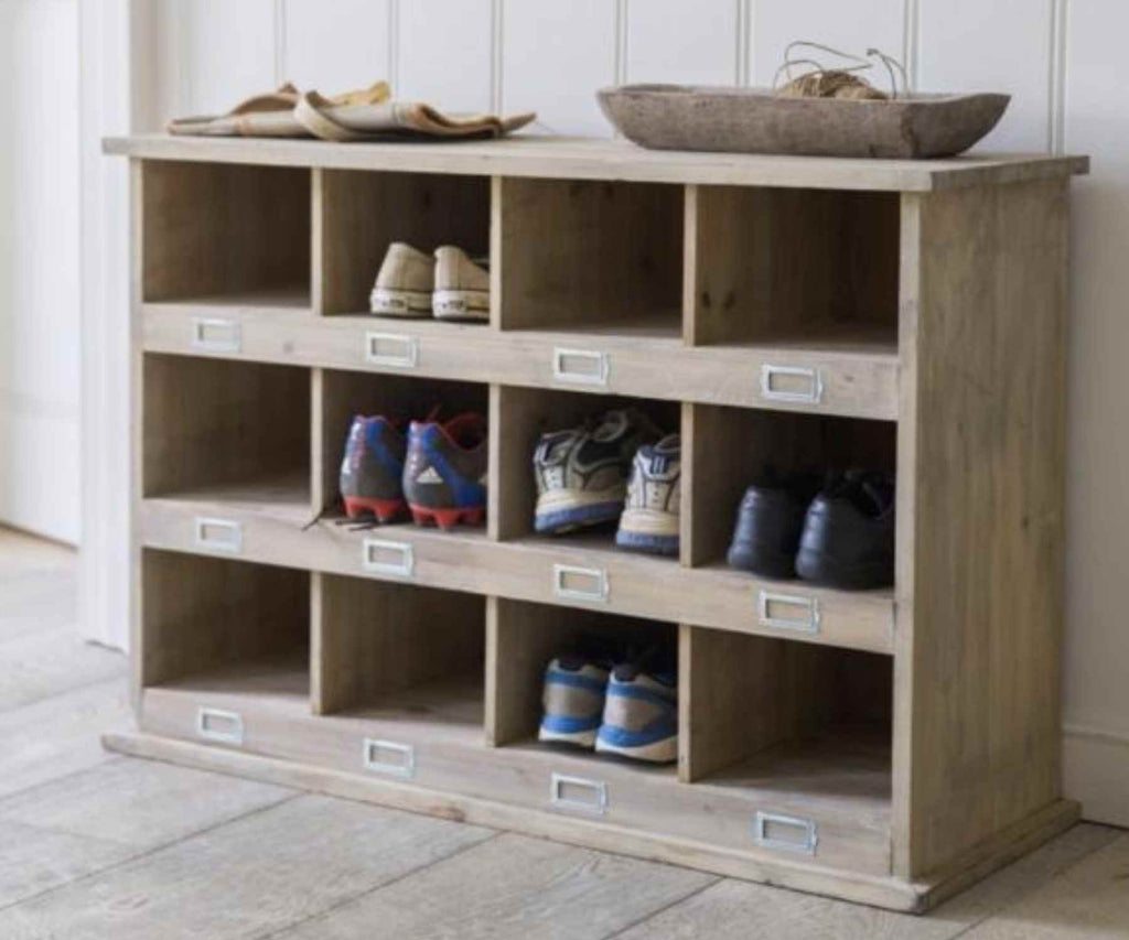 Large wooden shoe storage with 12 compartments