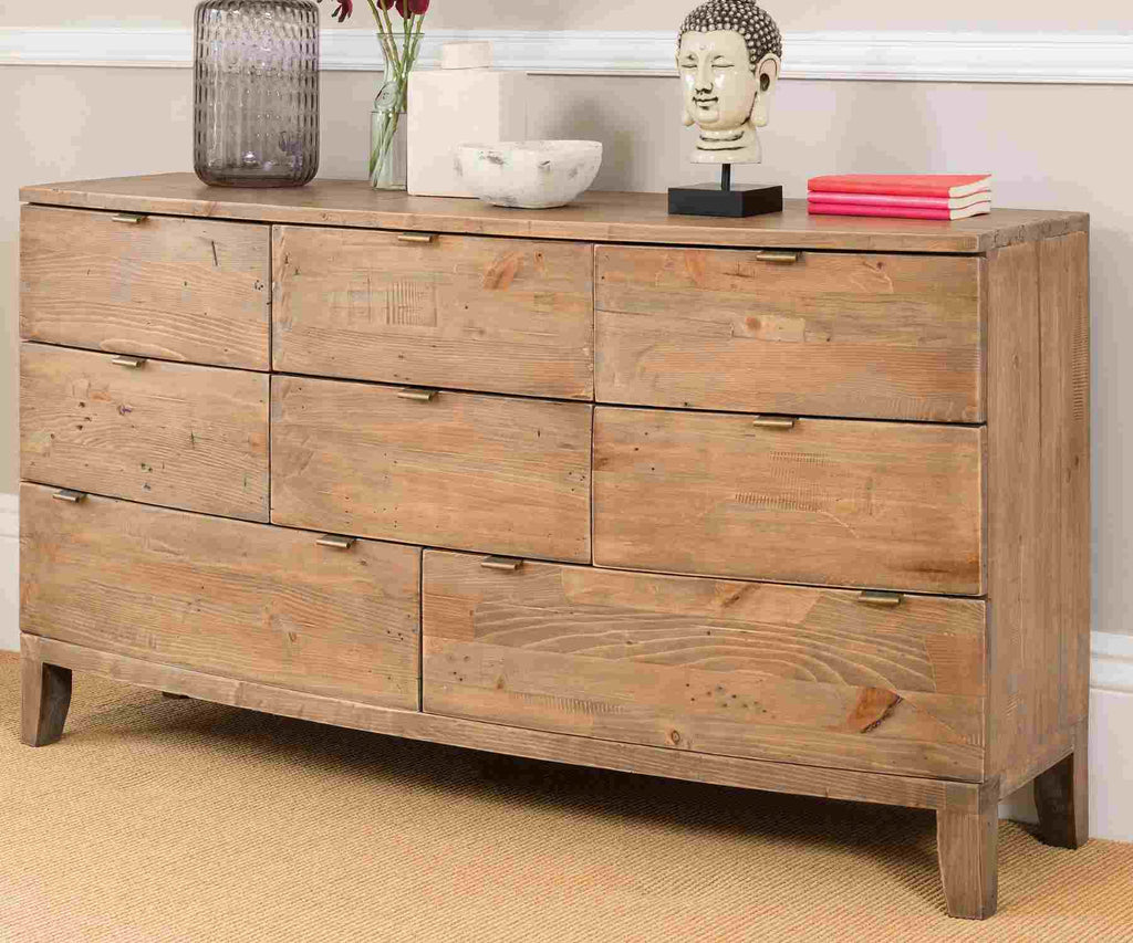 Large reclaimed wood chest of drawers with Buddha head ornaments