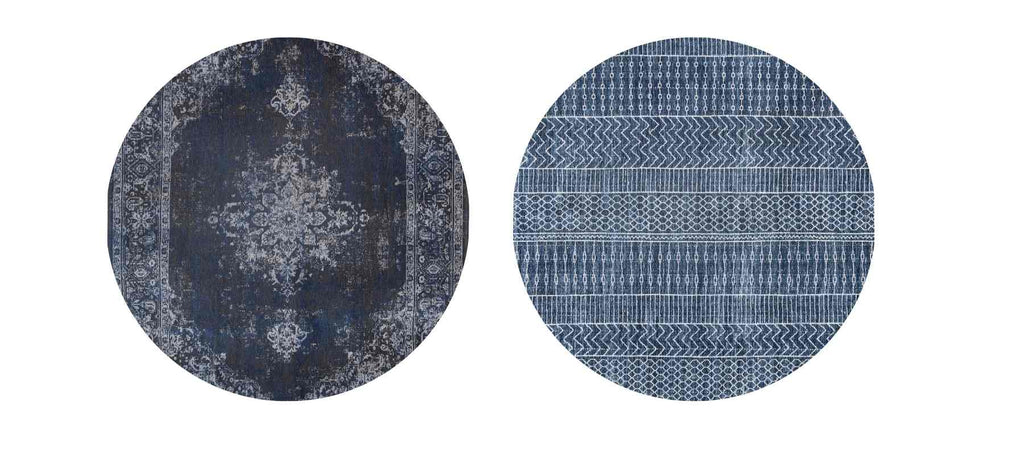 Grey and blue round rugs