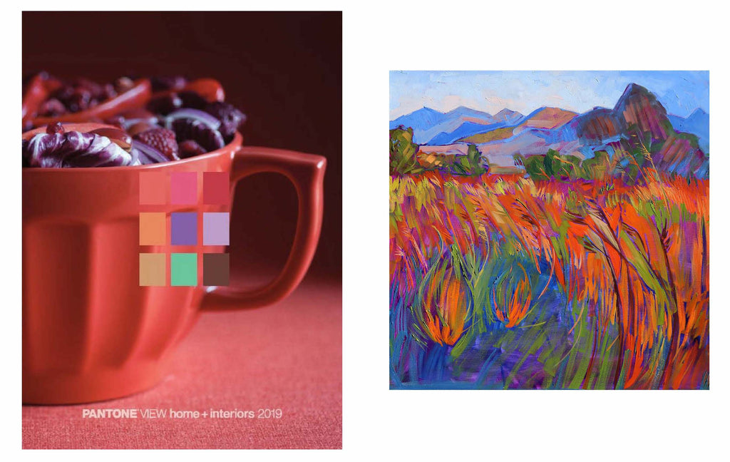 Left image:  Pantone Cravings / Right image: Erin Hanson "Scarlet Grass in Triptych (right)"