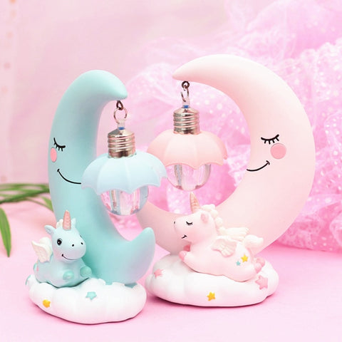  lampe licorne pour enfant bébé et fille  et sa lune éteinte, idéal pour la chambre d'enfant et nouveaux nés.