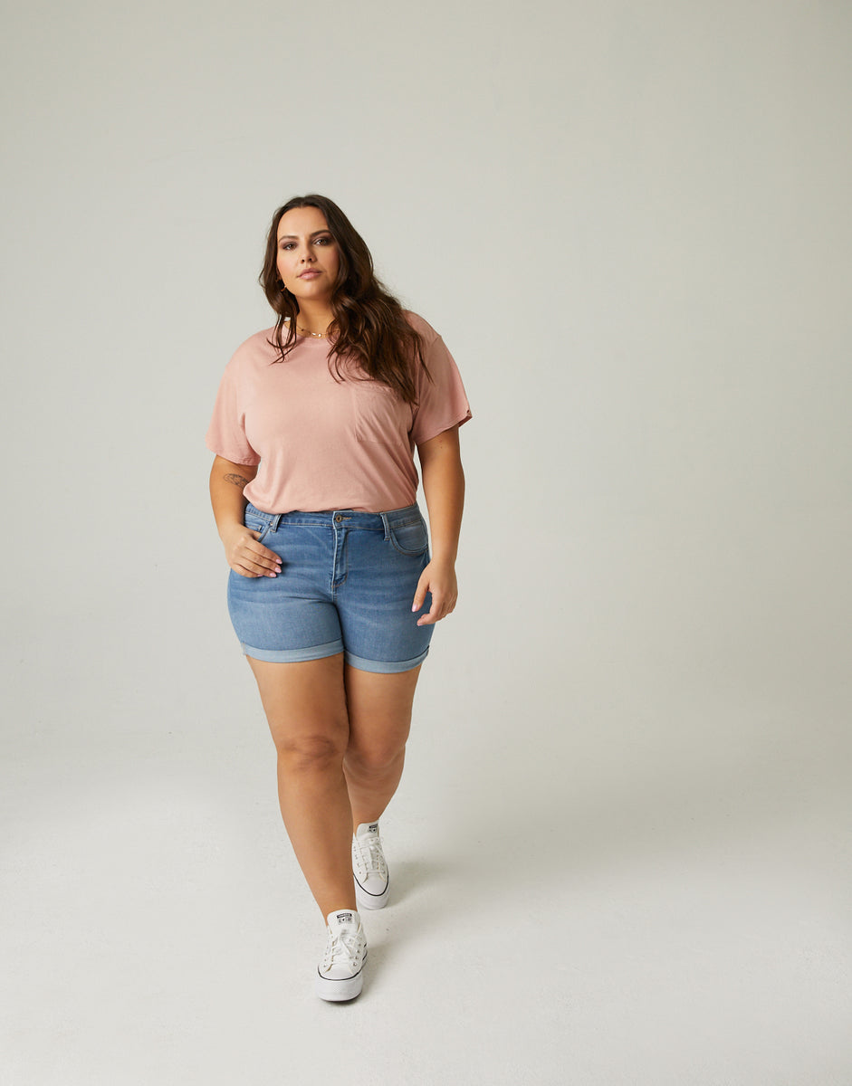 Plus Size Cuffed Denim Shorts 2020ave