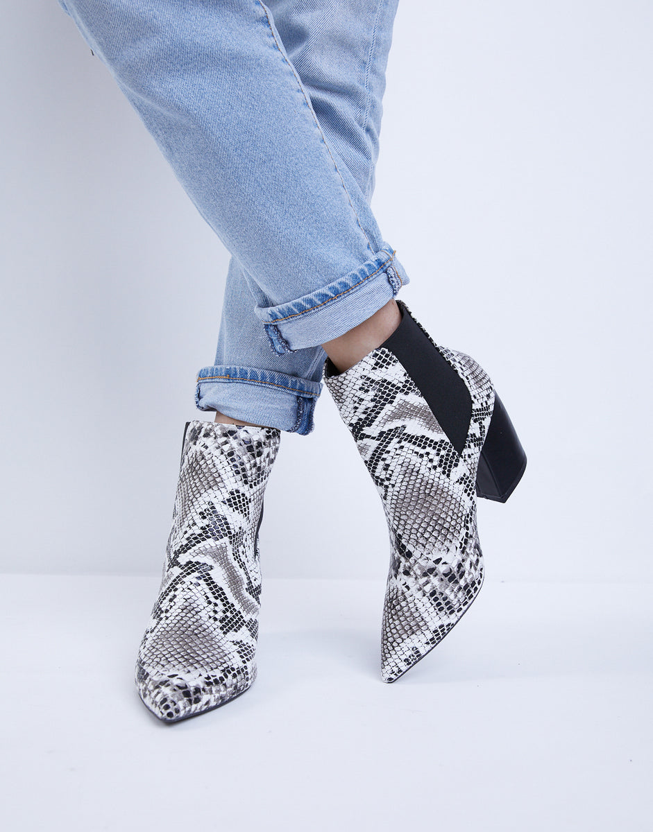 bamboo faux snakeskin booties