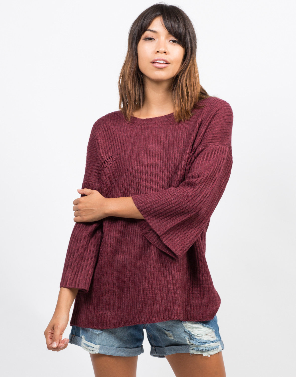 Bell Sleeve Knit Sweater - Red Sweater - Gray Sweater – 2020AVE