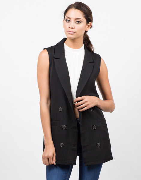 Buttoned Long Vest Black Vest Womens Outerwear 2020ave 