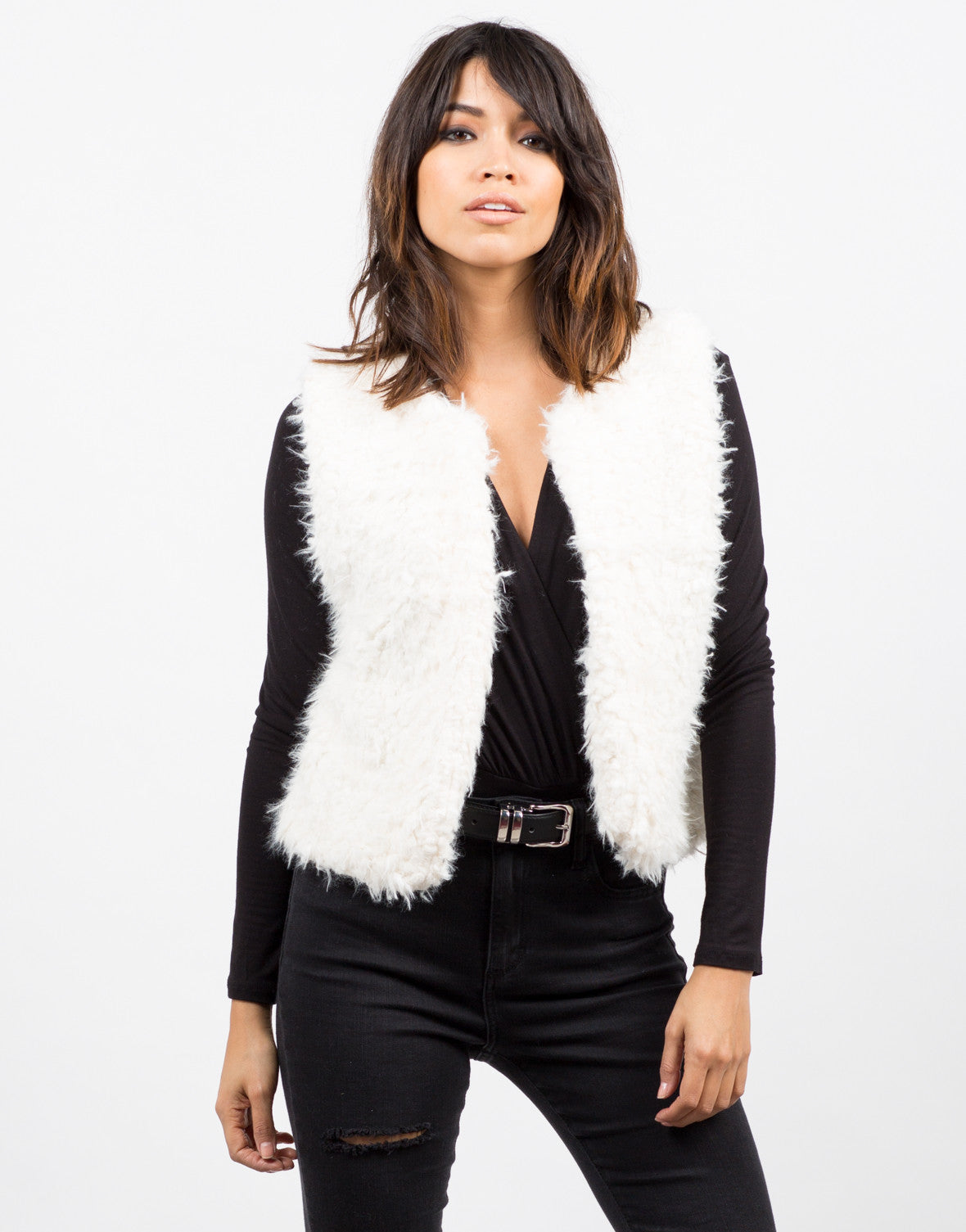 Cropped Fur Vest - Black Fur - White Faux Fur Vest – 2020AVE