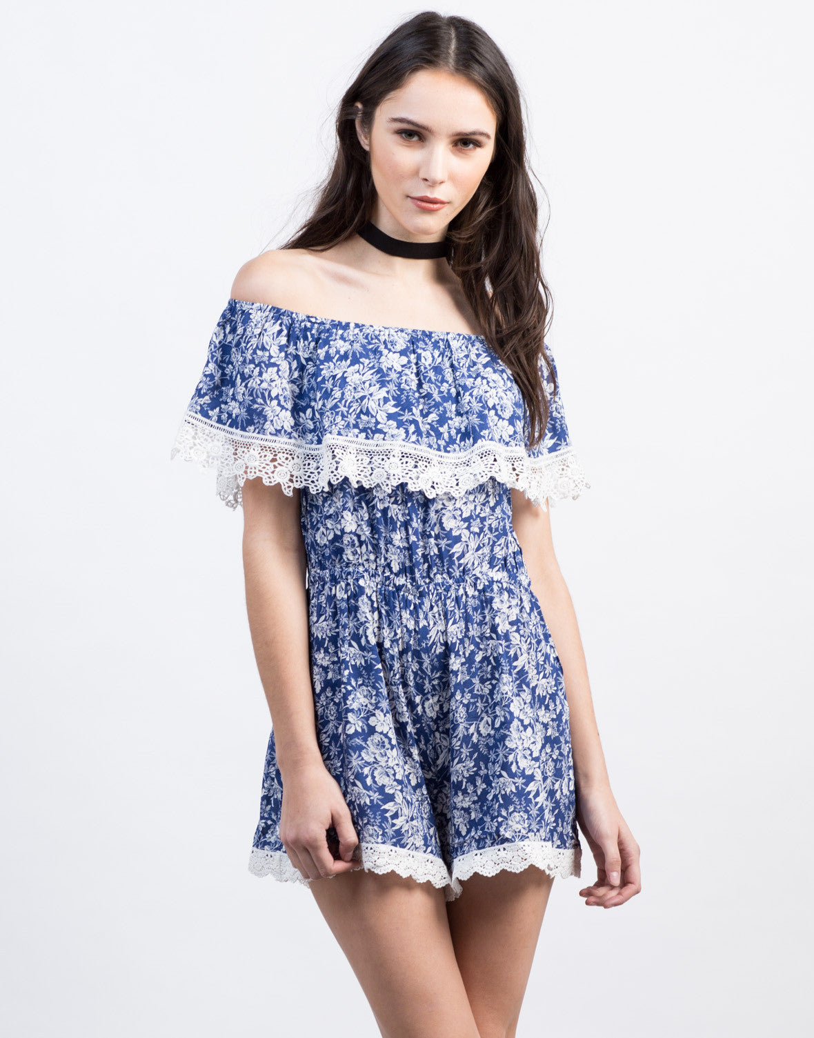 Floral Crochet Romper Blue Strapless Romper 2020AVE