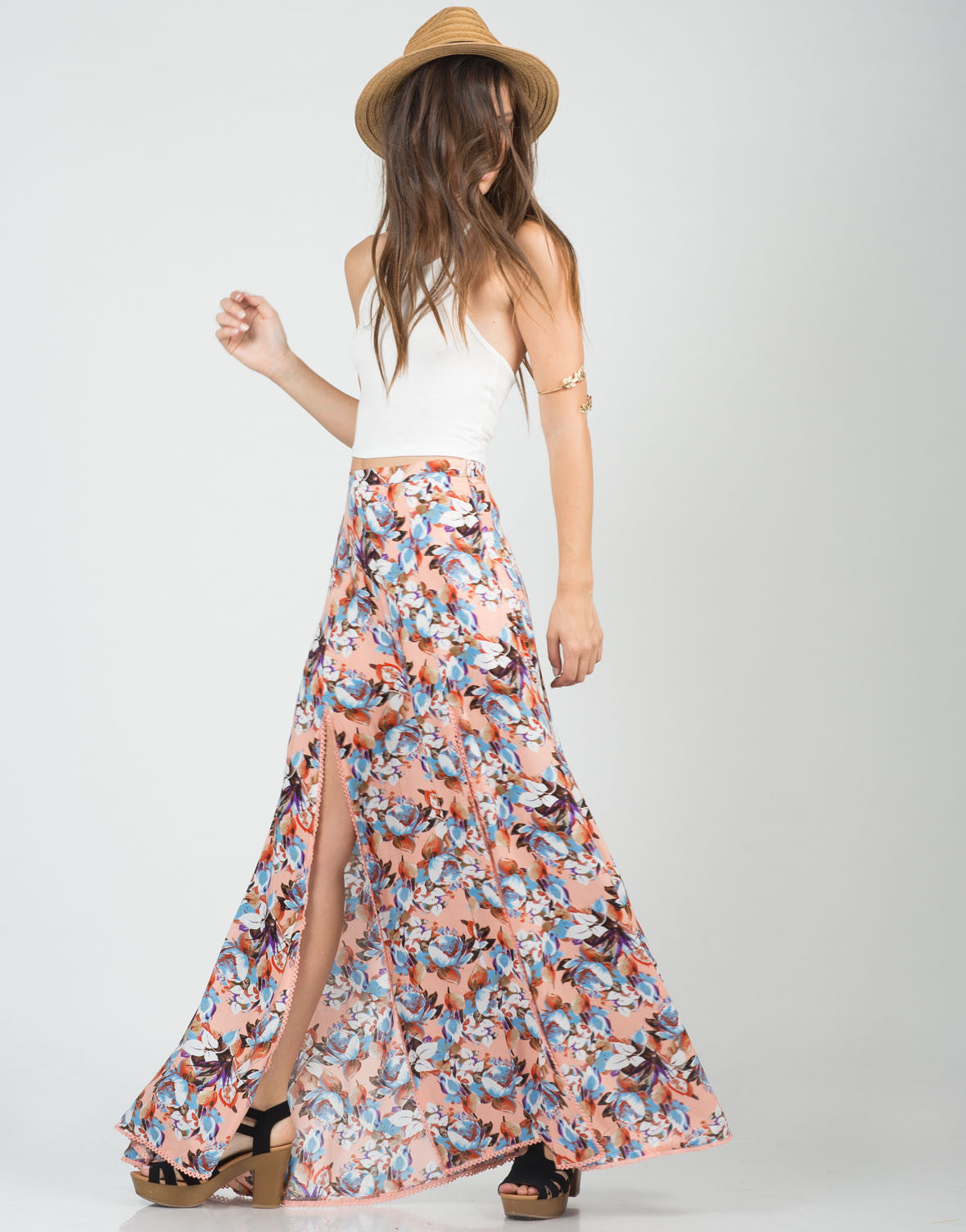 Floral Double Slit Maxi Skirt 2020ave 1951