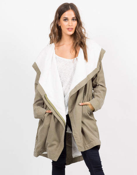 Military Hooded Shearling Jacket - Shearling Jacket - Green Coat – 2020AVE