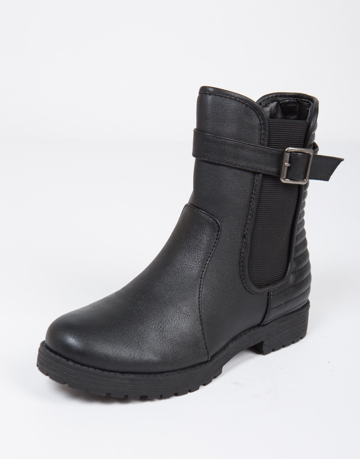 Moto Ridged Ankle Boots Black Boots Leather Boots