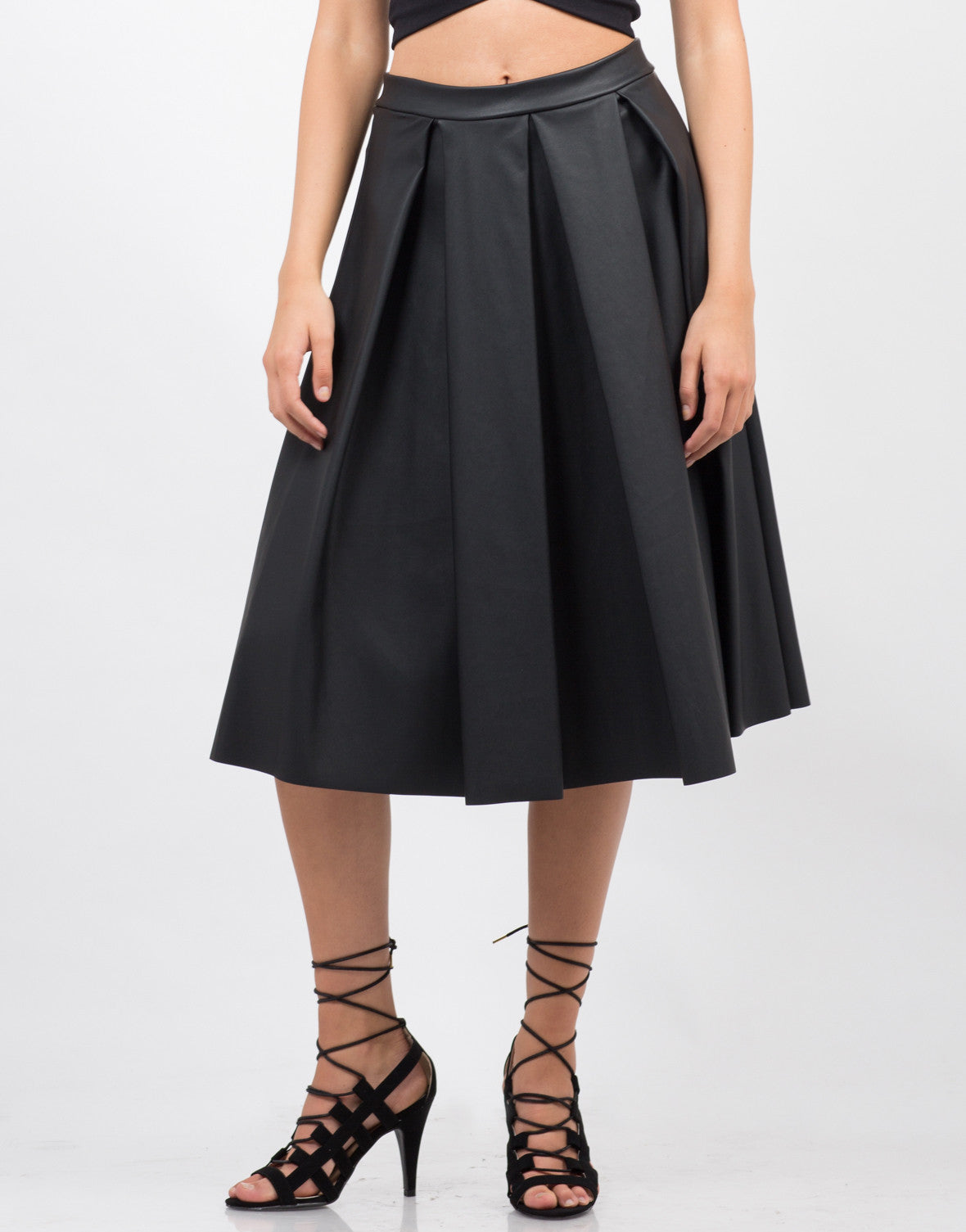 Pleated Leather Midi Skirt Black Skirt Womens Skirts 2020ave 9312