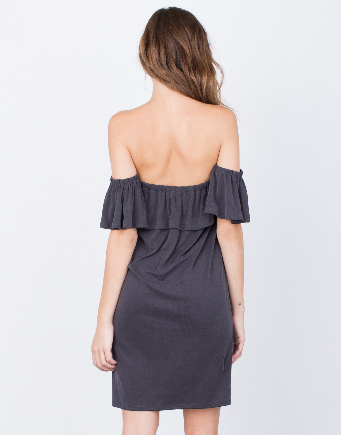 Ruffled Rib Knit Dress Off the Shoulder Dress Ruffled Day Dress