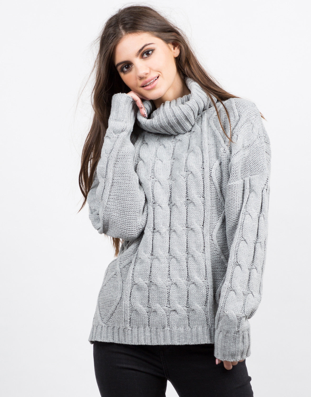 Turtleneck Chunky Knit Sweater - Cowl Neck Sweater - Thick Knit Top