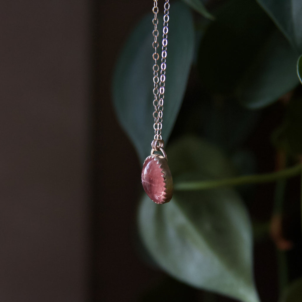 Strawberry quartz necklace handmade silver bar necklace sterling silver plated gemstone necklace
