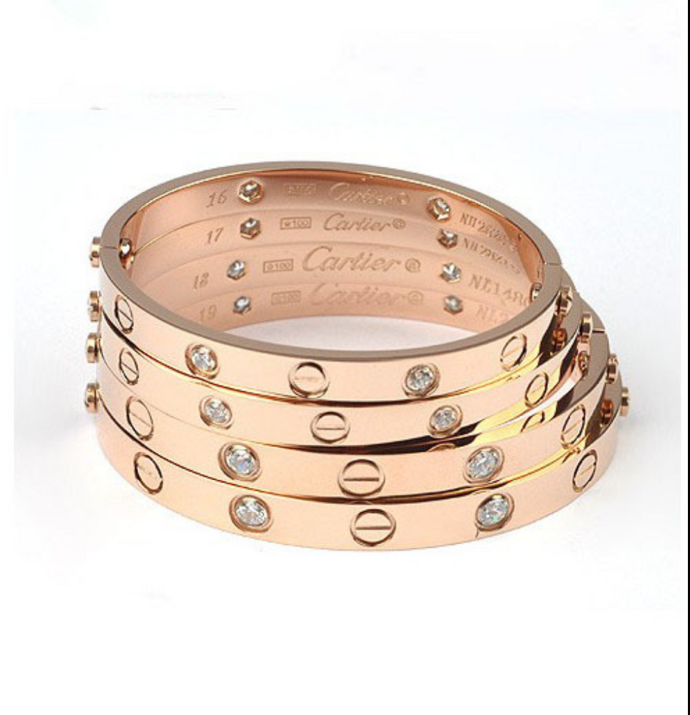 Cartier inspired gold screwdriver bracelet with rhinestones