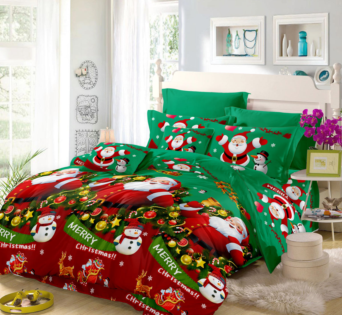 Festive Campervan Bedding Set Sleepdown Christmas Duvet Sets & Pillow Cases 