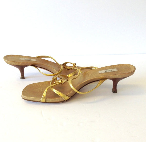 PRADA Gold Kitten Heel Sandals â€“ REmix Clothing