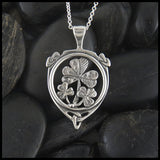 Sterling silver shamrock shield pendant