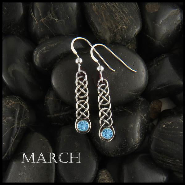 March Loveknot Birthstone Earrings in Silver