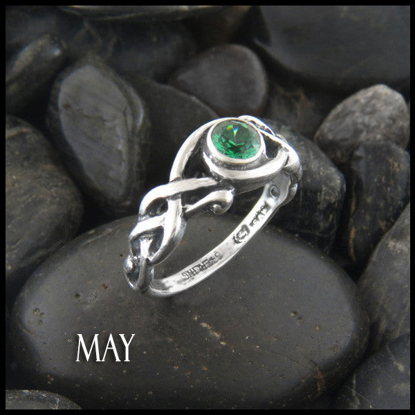 May Birthstone Celtic Ring in Sterling Silver