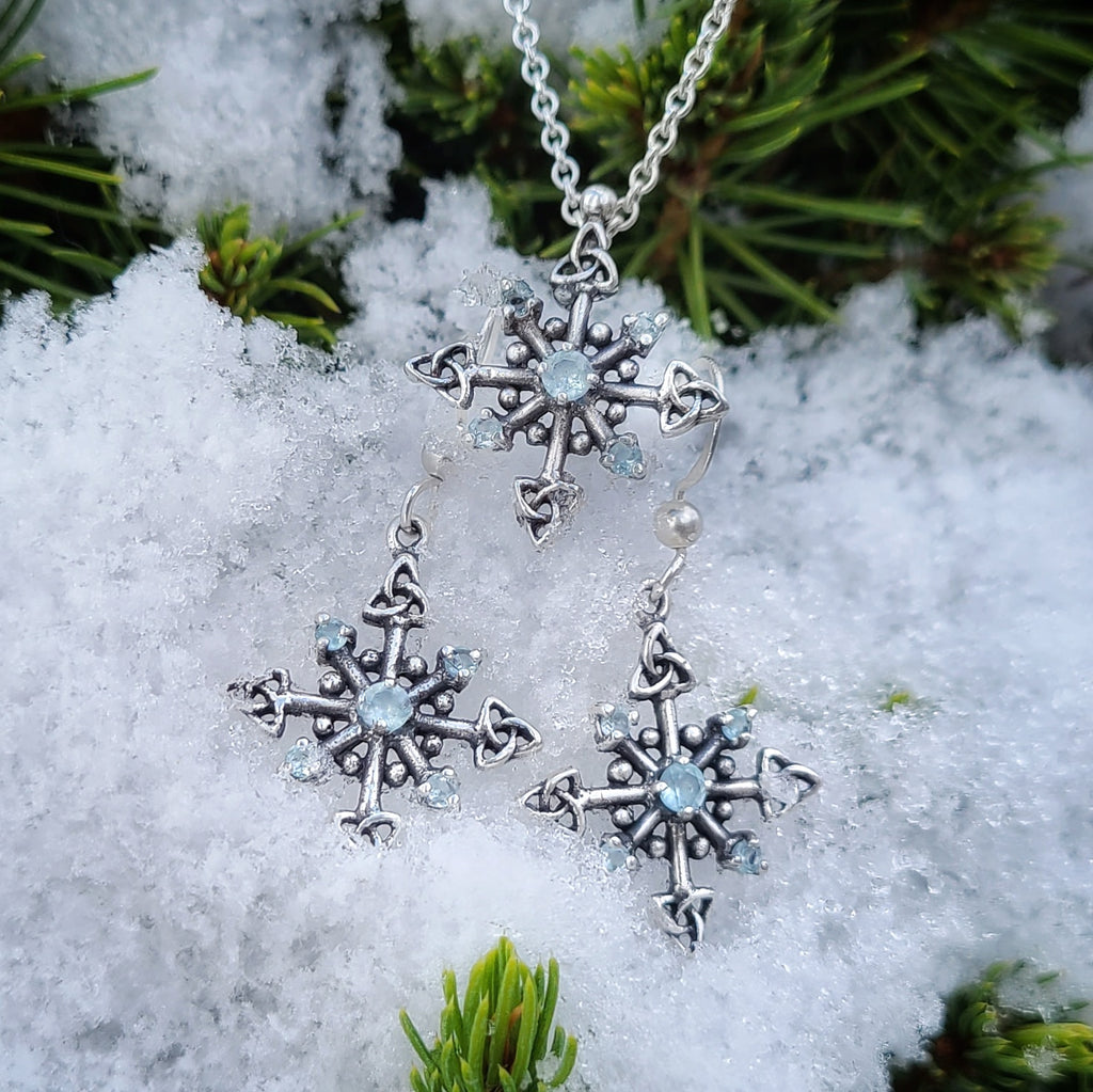 Trinity snowflake pendant and earring set