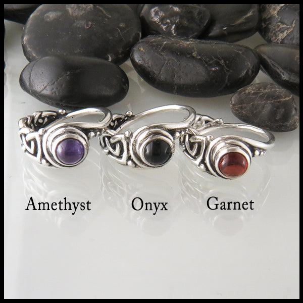 Celtic Knot Ring with Amethyst, Onyx, or Garnet