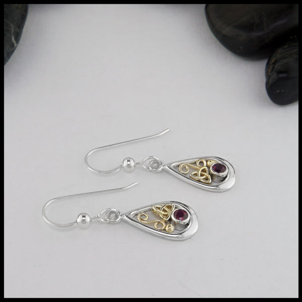 trinity knot earrings with ruby