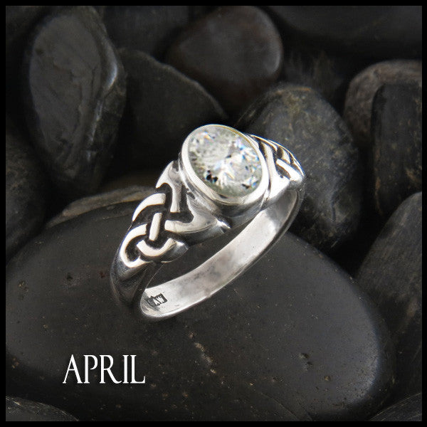 April Birthstone Celtic Ring in Sterling Silver