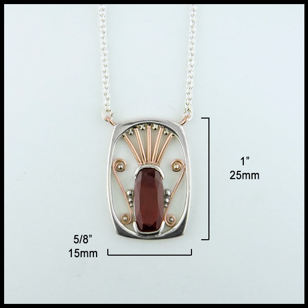 1 inch by 5/8 inch Celtic Garnet Pendant in Silver & Gold