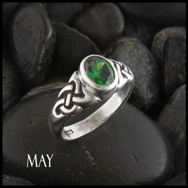 May Birthstone Celtic Ring in Sterling Silver