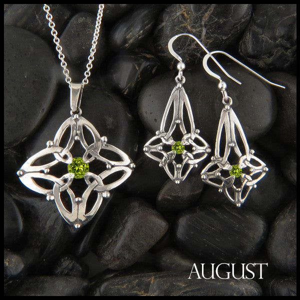 August Birthstone Celtic Trinity Star Pendant and Earring Set