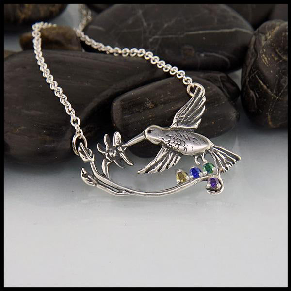 Hummingbird Mother's Pendant set with four stones