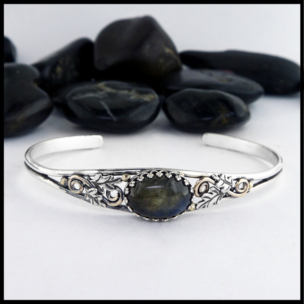 Oak Leaf Cuff Bracelet with Labradorite